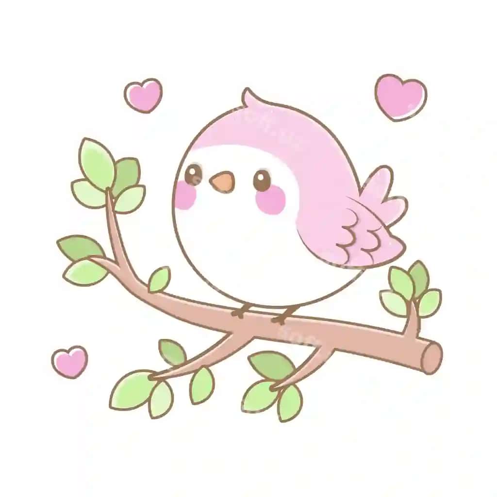 Chiroyli qush daraq daraxt multfil'm oq fonda | Cute bird branch tree cartoon white background