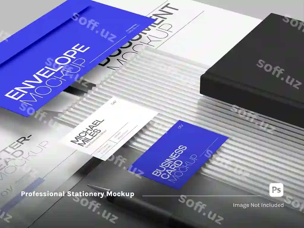Batafsil ko'rinish mockup kasblashtirilgan pochta varaqasi qo'llanma dizayni bilan | Detail view mockup professional letterhead handbook design with