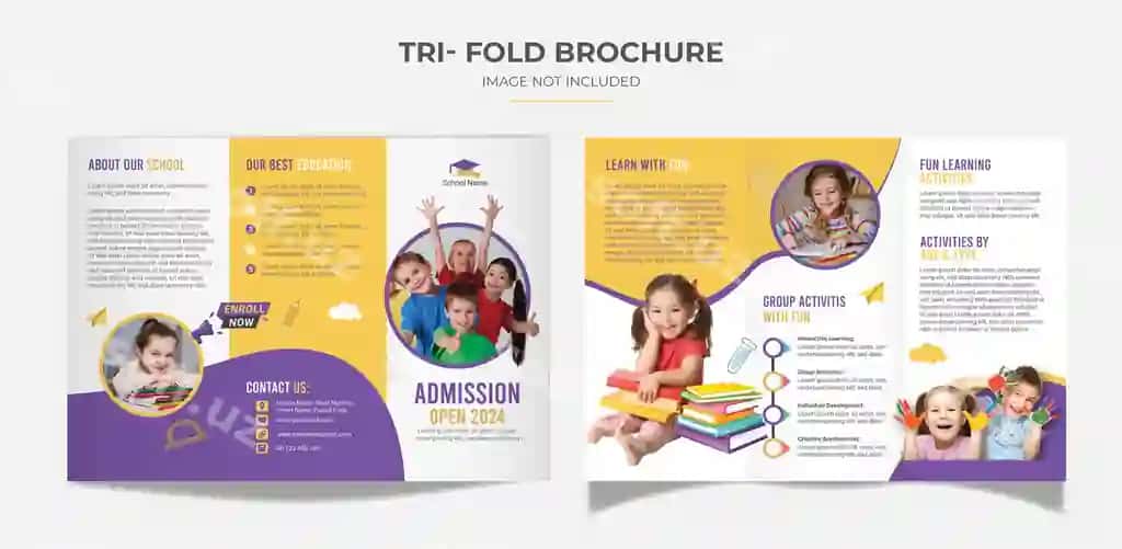 Uch qismlı broshyur maktab qabuli | Trifold brochure school admission