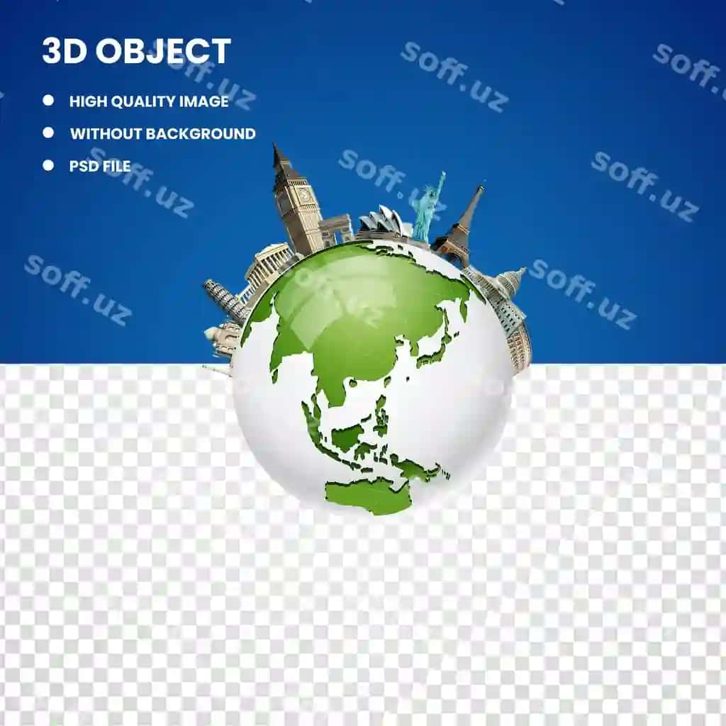 Psd 3d Yer dunyo xaritasi sharq shaffof fonda | Psd 3d earth world map globe transparent background