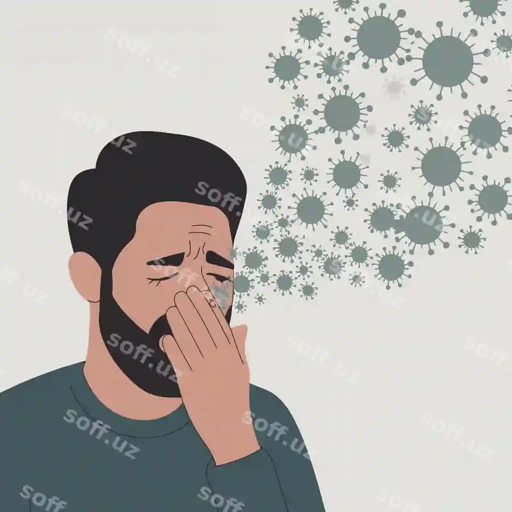 O'tkirish illustratsiya virus grypa davolash tibbiy illustratsiya yo'qilish | Sneezing illustration virus flu treatment medical illustration cough