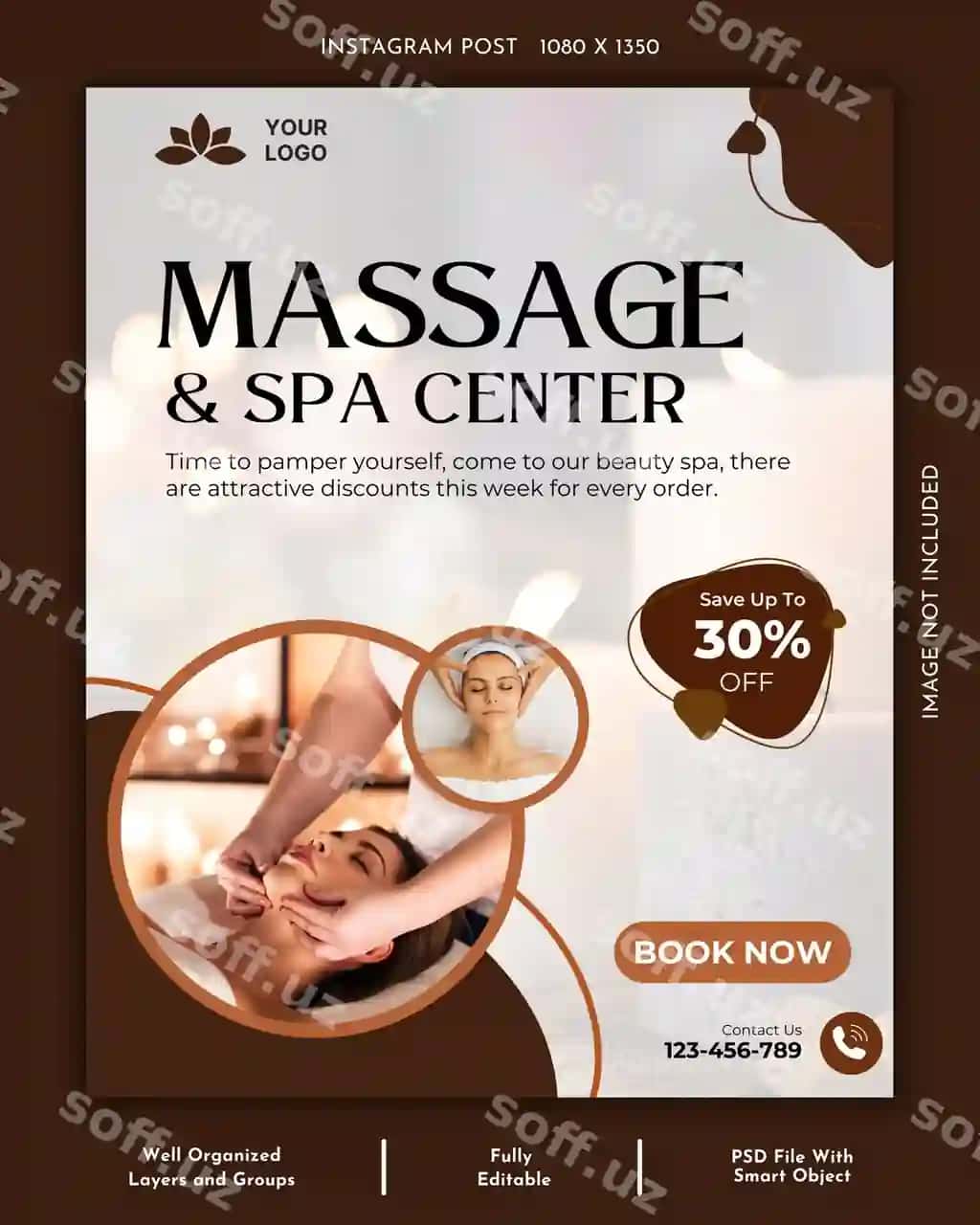 Masaj spa ijtimoiy media Instagram posti dizayn shabloni | Massage spa social media instagram post design template