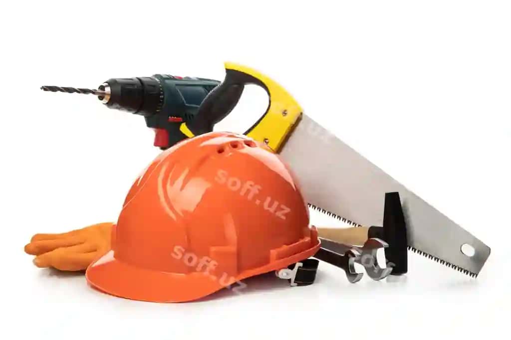 Turli qurilish aksessuarlari ajraltirilgan oq fonda | Different construction accessories isolated white