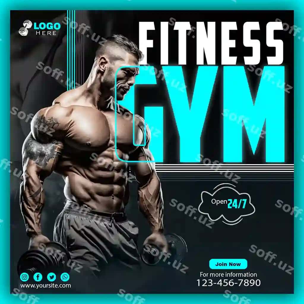 Jismoniy fitness ijtimoiy tarmoqlar uchun baner shabloni | Gym fitness social media banner template
