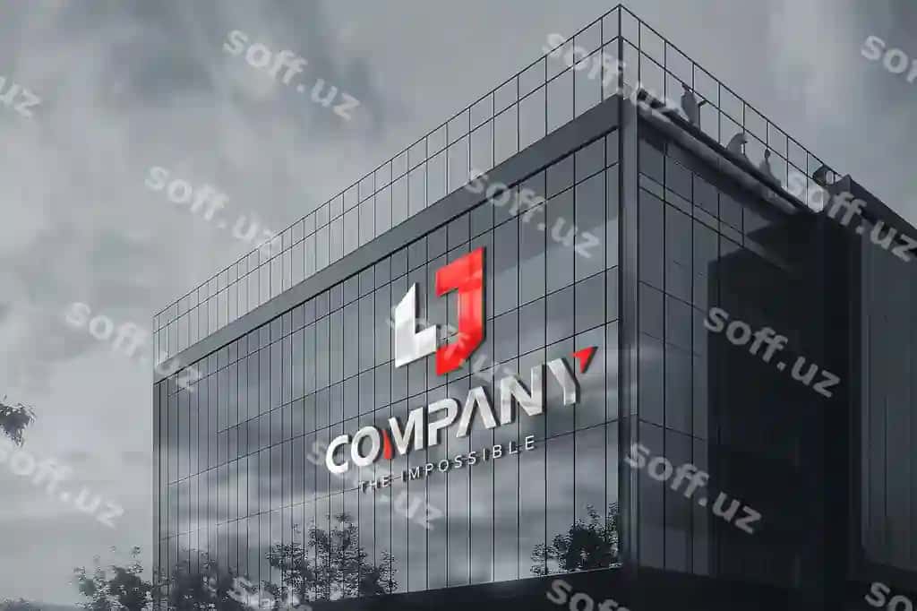3d ofis fassada belgi logotip mockup | 3d office facade sign logo mockup
