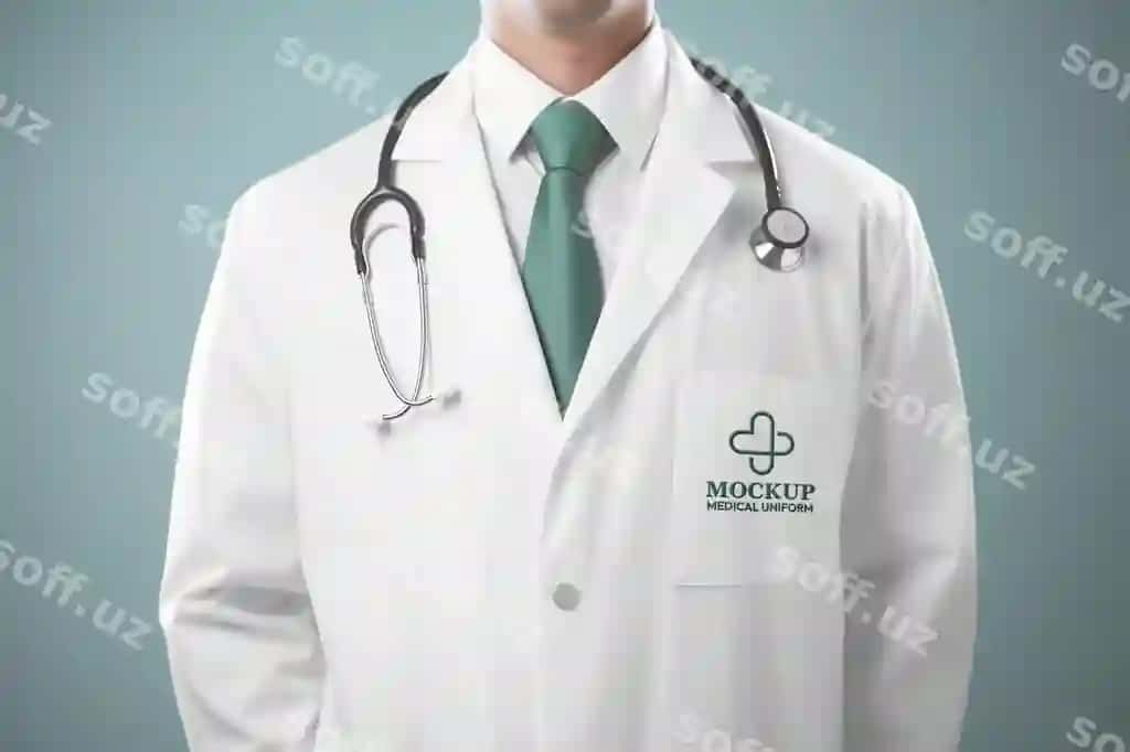 Shaxs tibbiy kostyum namunasi | Person wearing medical uniform mockup