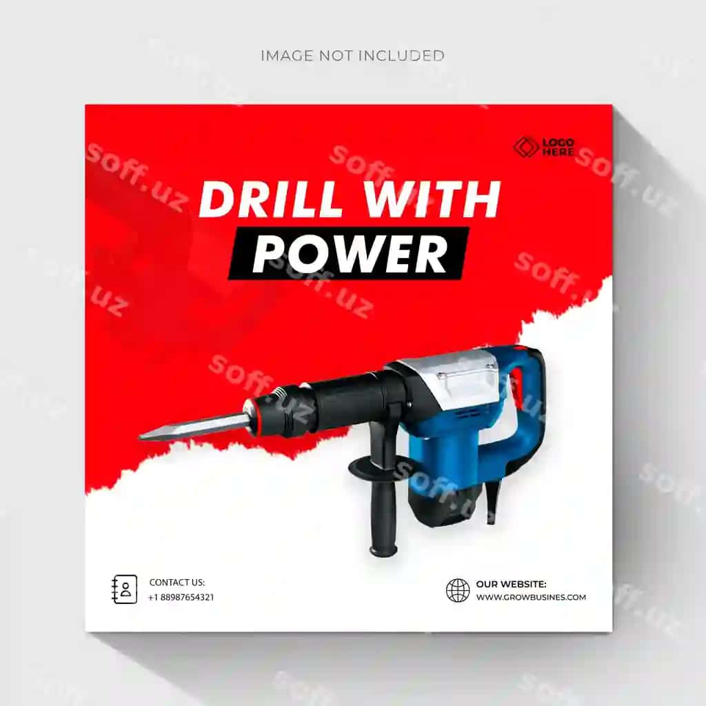 Qurilish buratgich mexanizmi uchun Instagramdagi ijtimoiy tarmoqlar posti banner shabloni | Construction drill machine social media post banner template instagram