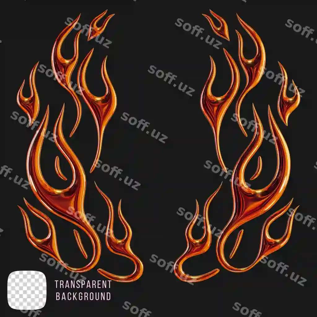 Olov tatu qilish uslubi metallik 3D renderlangan rasm shaffof fonda | Flame tattoo style metallic 3d rendered image transparent background