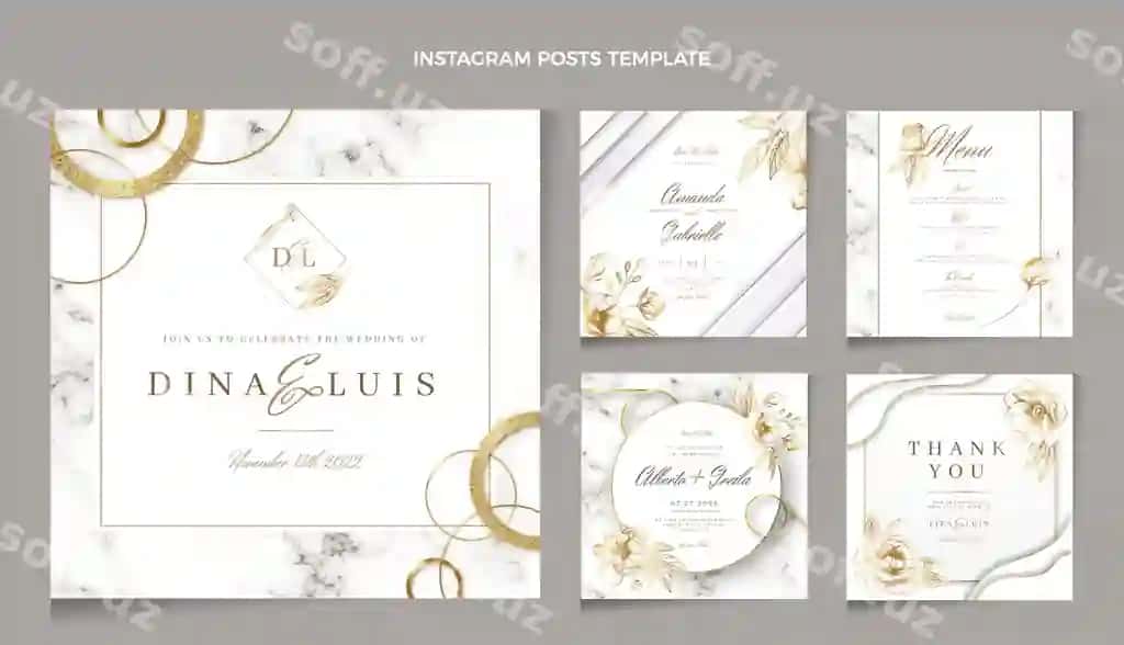Haqiqiy oltin qadr-qimmat turmova Instagram posti | Realistic luxury golden wedding instagram post