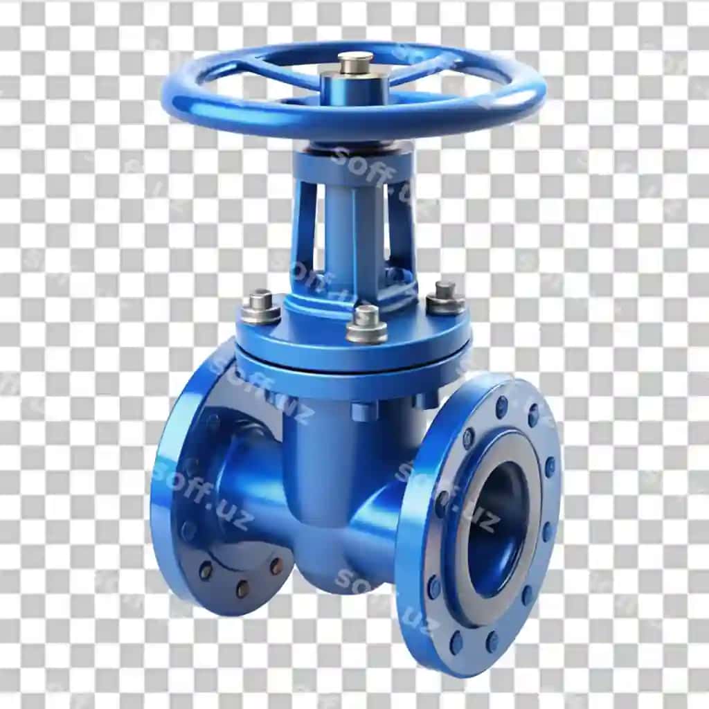 Ko'k rangli sanoat valvasi shaffof orqa fonda ajraltirilgan | Blue industrial valve isolated transparent background