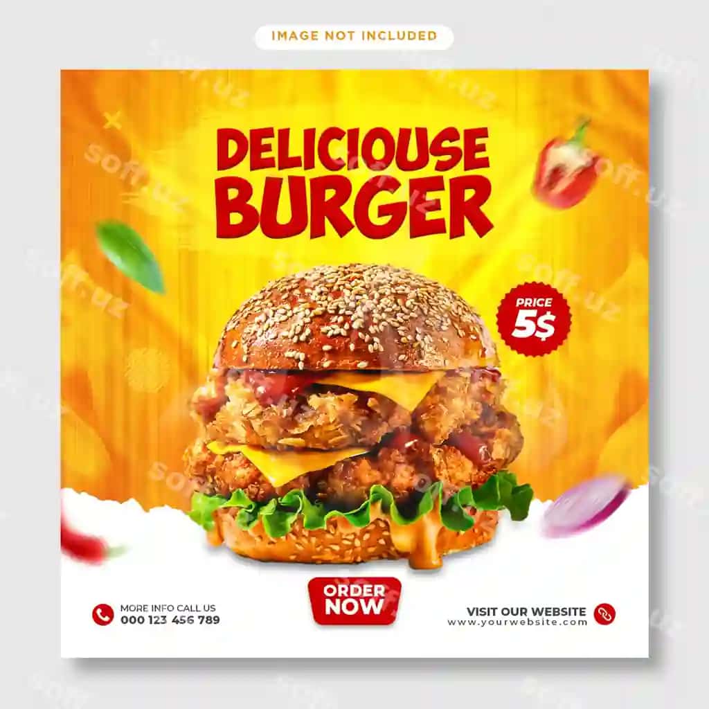 Burger restorani ijtimoiy tarmoqlar baner post shabloni | Burger restaurant social media banner post template