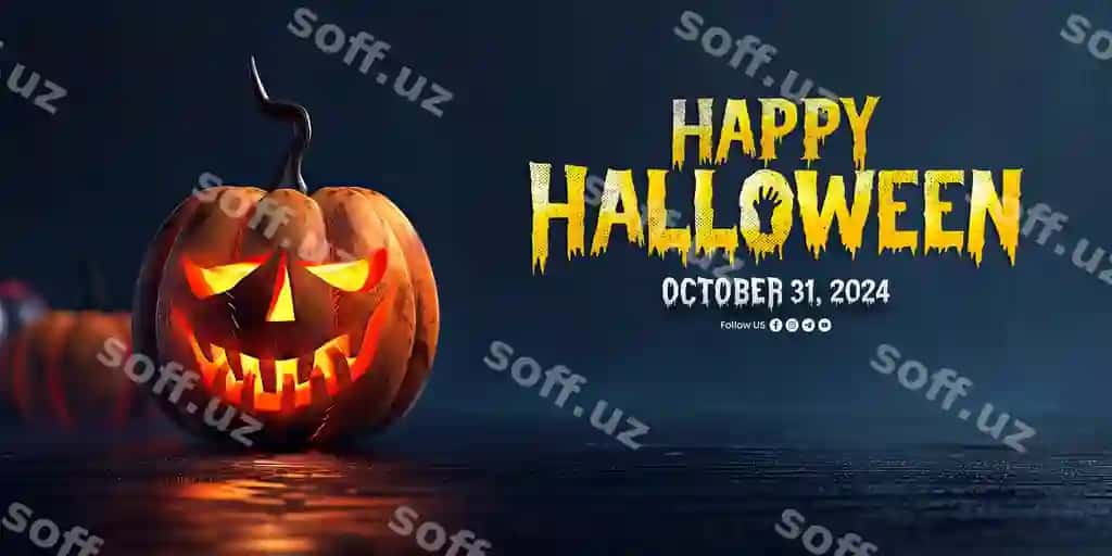 Baxromli Halloween shablon baner qovoq pikot orqa fonda qo'rqoq | Happy halloween template banner with pumpkin ghost background scary