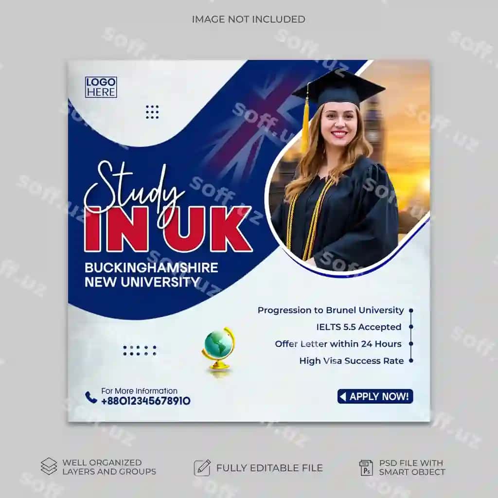 Markaziy tashkilotlar orqali chet ellanda oʻqish ijtimoiy axborotlar uchun post dizayni | Study abroad social media post design