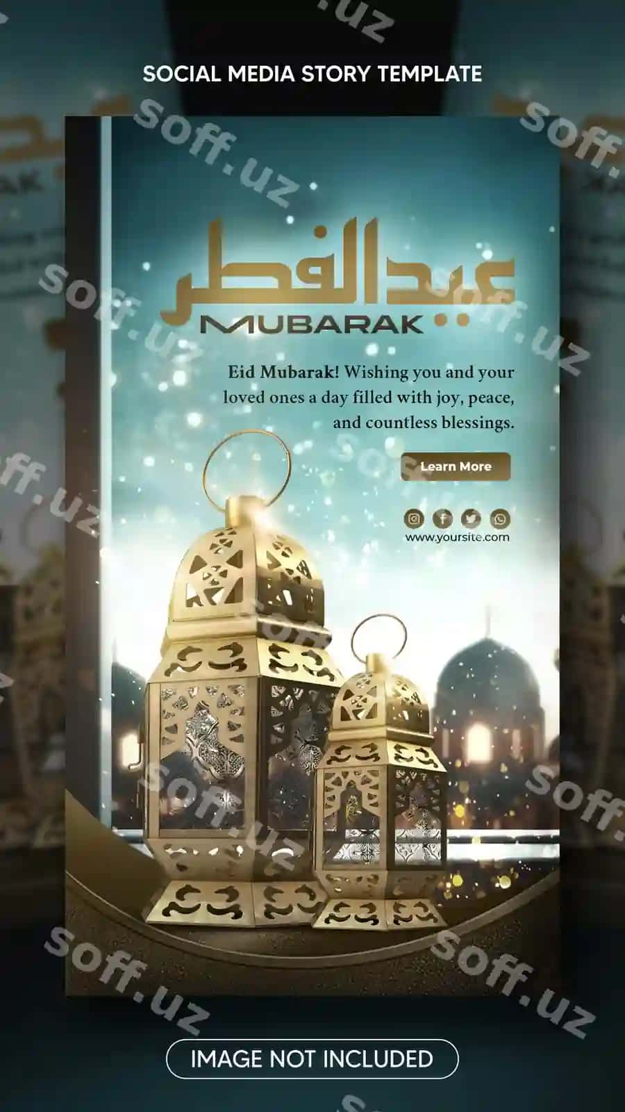 Psd Eid al-Fitr Muborak Islomiy bayram Ijtimoiy tarmoqlar uchun hikoya shabloni | Psd eid al fitr mubarak islamic festival social media story template