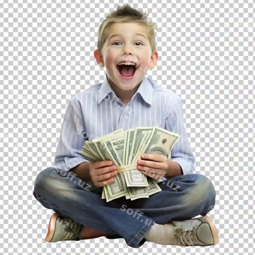 Baxtli, baquplashgan, boy o'g'li millioner shaffof fonda o'tirgan | Happy shoutting rich kid boy millionaire sits transparent background