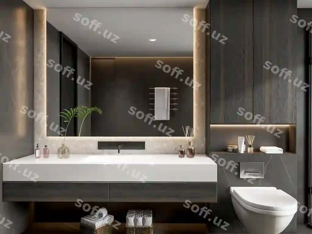 3d vizualizatsiyasi zamonaviy minimalistik hammom ichki dizayni toza va nufuzli ko'rinishga ega | 3d rendering modern minimalist bathroom interior design with clean elegant look
