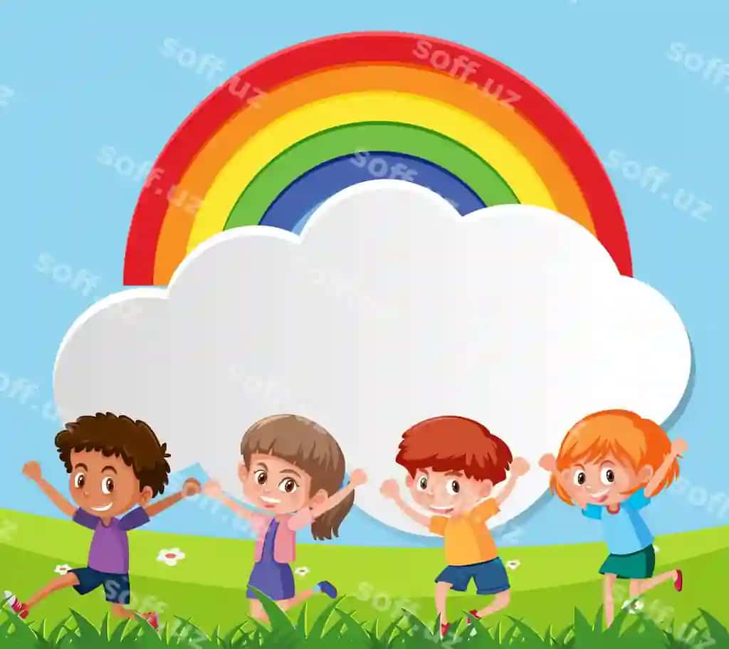 Chegara shablon dizayni ko'plab bolalar orqa fonda | Border template design with many children background