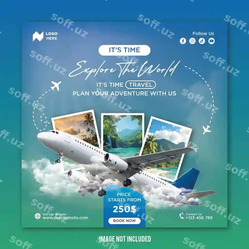 Sayohat agentligi uchun ijtimoiy media posti shabloni | Travel agency social media post template