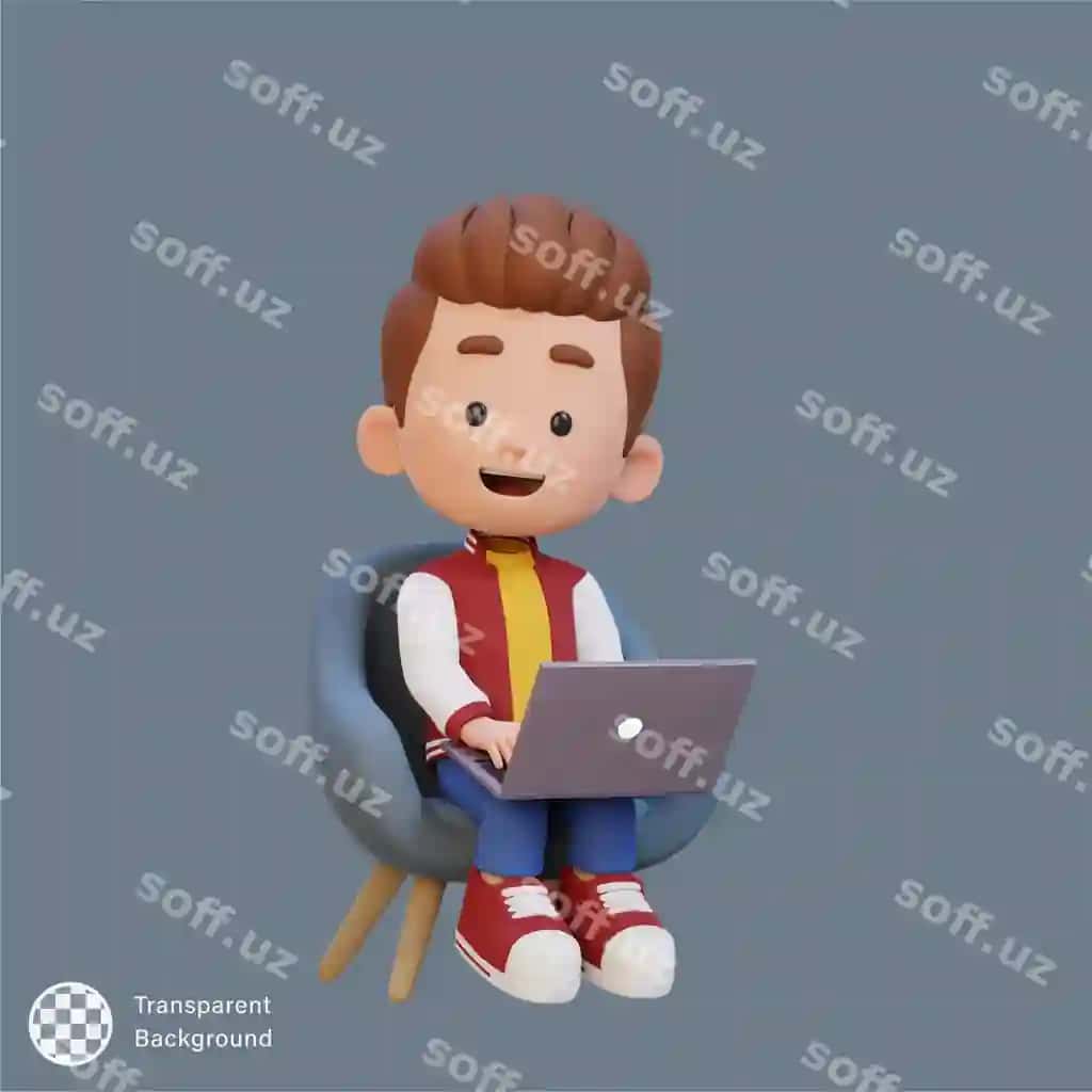 3 o'lchovli bola shaxsi ishchi noutbuk | 3d kid character working laptop