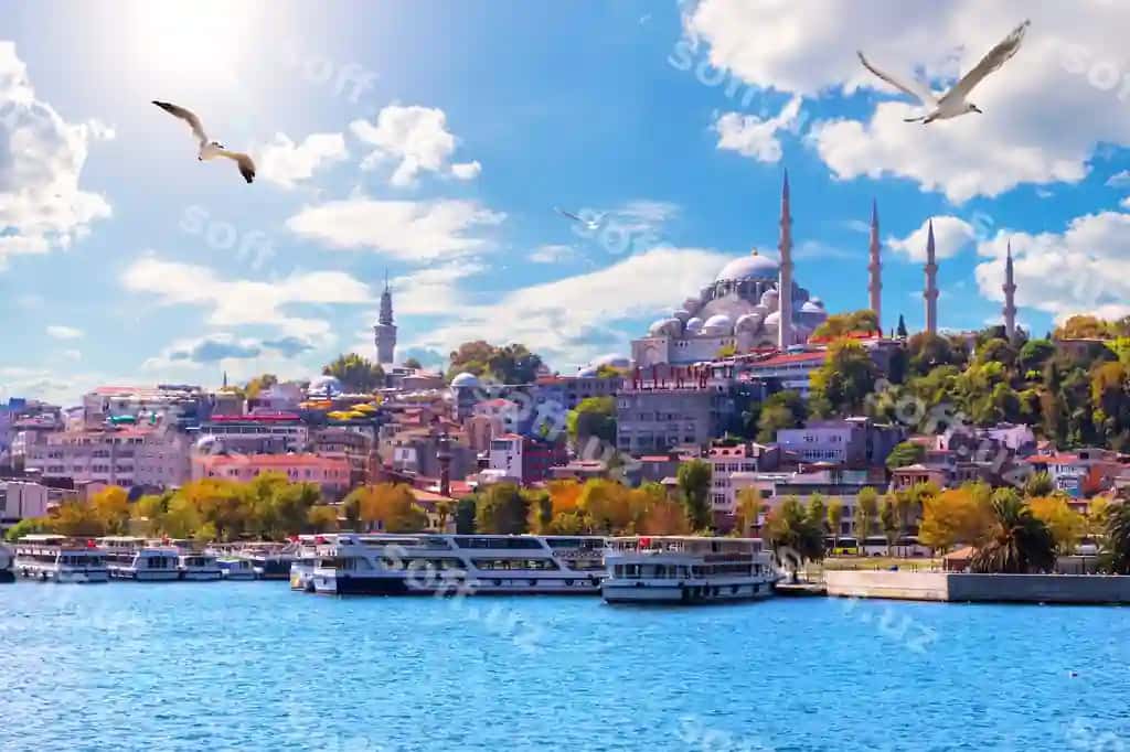 Suleymaniye masjidi Altın Bo'g'ozdan chiroyli manzara İstanbul, Türkiya | Suleymaniye mosque beautiful view from golden horn inlet istanbul turkey