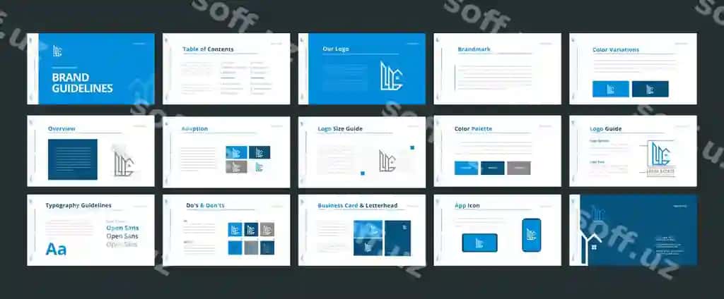 Mulk brend qo'llanmasi shabloni professional, chiroyli, tahrir qilinishi mumkin | Real estate brand guidelines template elegant editable professional