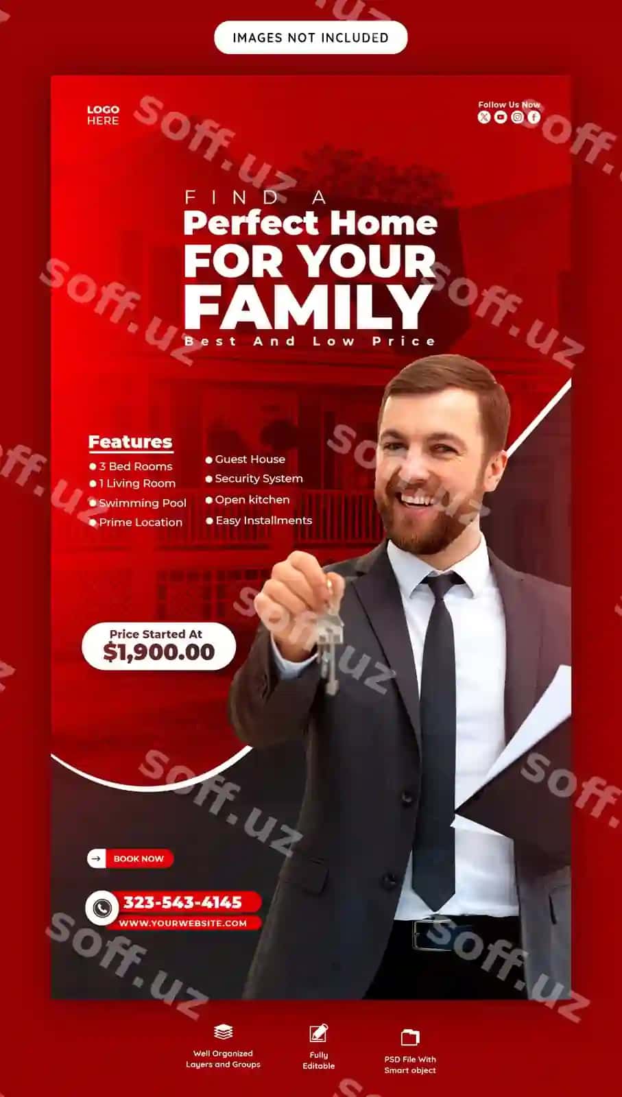 Uy uchastkasi uchun Instagram Facebook hikoya shabloni | Real estate house property instagram facebook story template