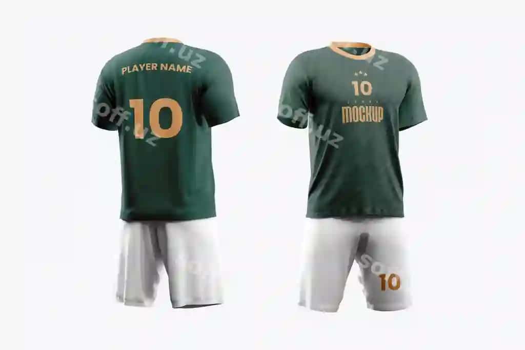 Tahrir qilish mumkin futbol kurtkalar namunasi moslashtirish mumkin PSD shabloni bilan | Editable soccer jersey shorts mockup customizable psd template with