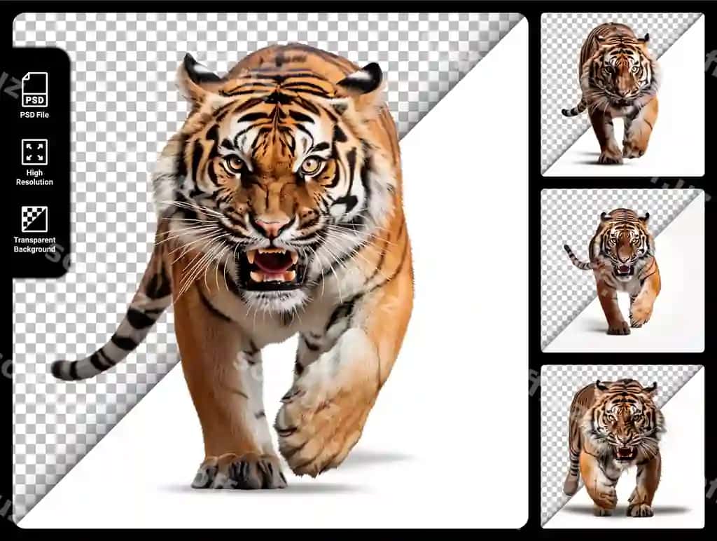Psd komplekti buzmachi ajraltirilgan shaffof fonda | Psd set tiger isolated transparent background