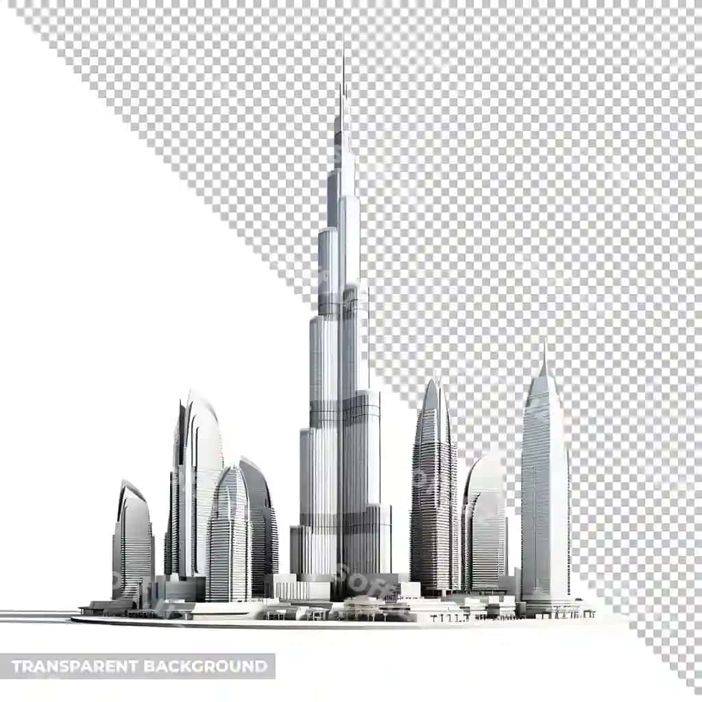 Psd Dubai shahar profili ajraltirilgan orqa fonsiz | Psd dubai skyline isolated without background