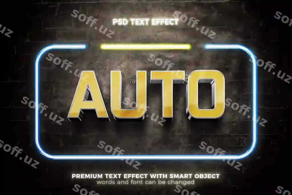 Zamonaviy Kumtosh Sariq Avto Qalin 3D Tahrirlanga Matn Effekti Grunge Guruch | Modern silver yellow auto bold 3d editable text effect grunge brick
