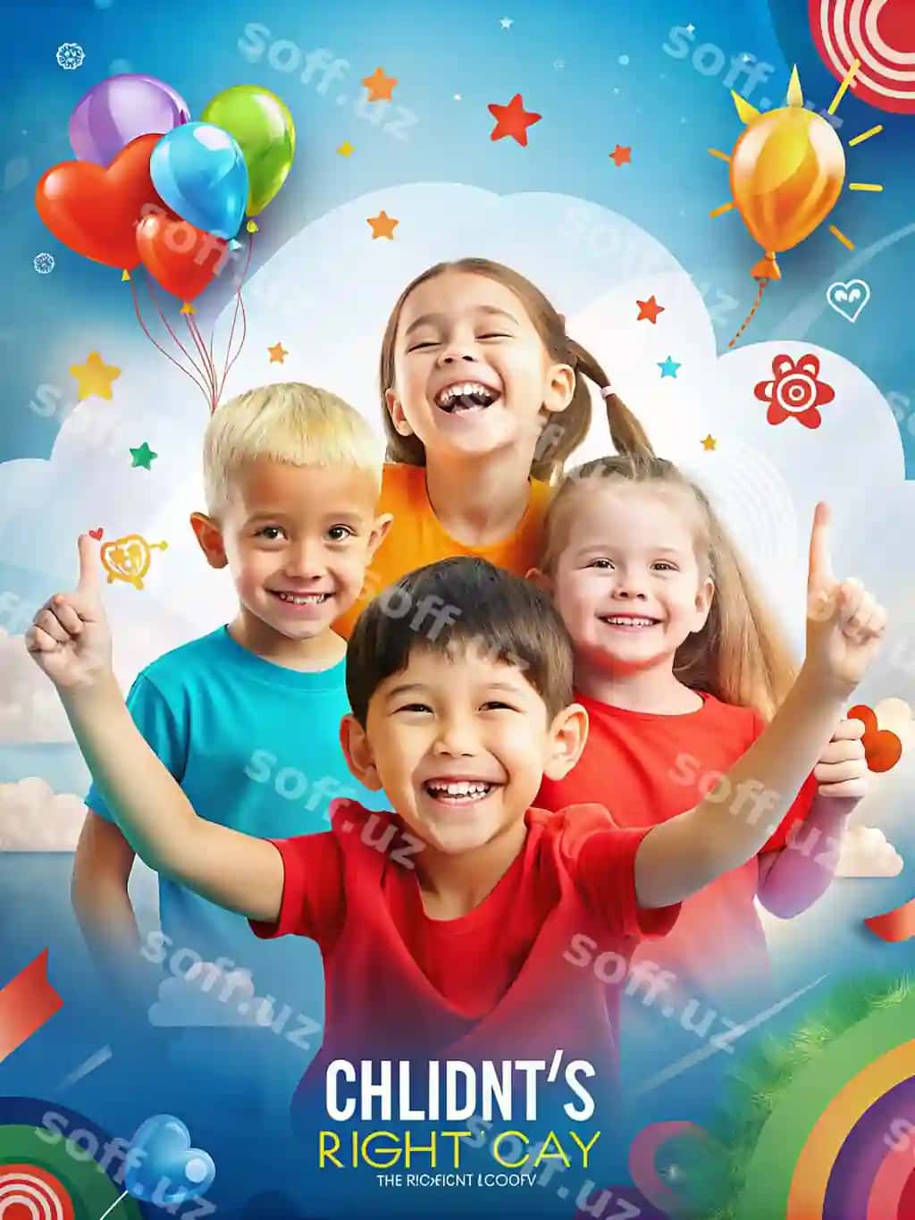 Bolalar kuni sabohi, bolalar huquqlari guruh, baxtli bolalar parkda oyinchoq oynayotgan, quyoshli kun, bolalar kuni orqa fonda surat, telefoto objektivda | Children s day dawn children s rights group happy kids having fun park sunny day children day background shot telephoto