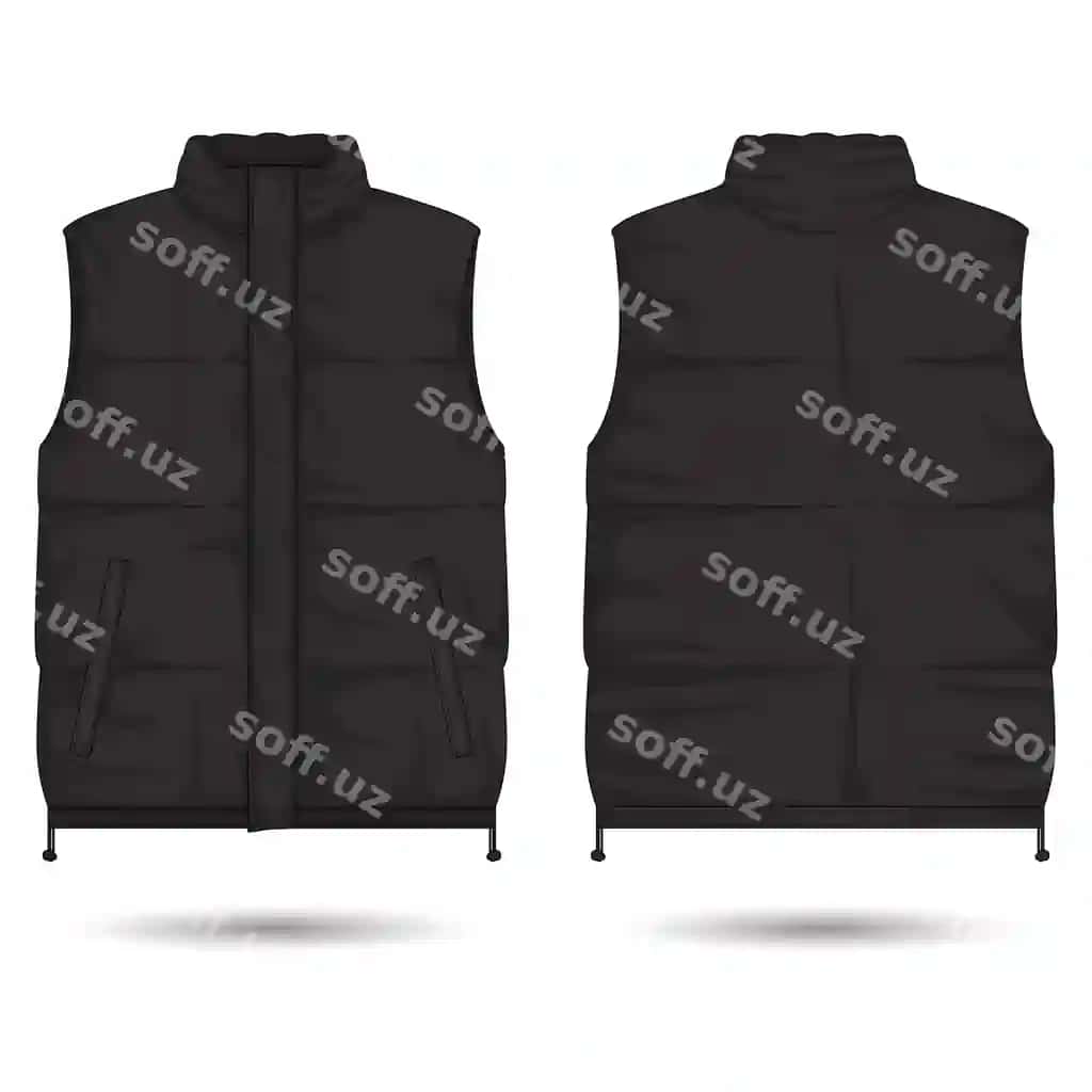 Qora kamiz qal'on shabloni oldi orqali ko'rinish | Black vest template front back view
