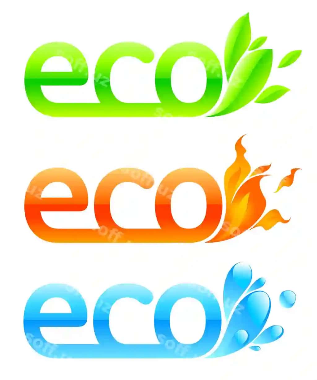 Uch eko belgilar varaqlari aqua olov | Three eco emblems leaves aqua fire