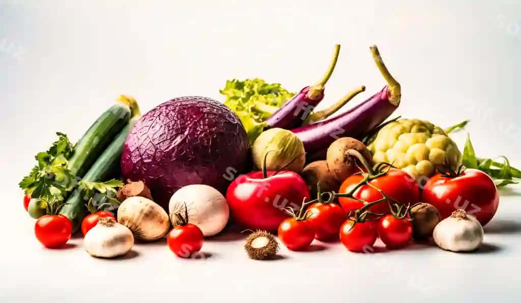 Rasm turli yangi sabzavotlarni ko'rsatadi | Image shows variety fresh vegetables