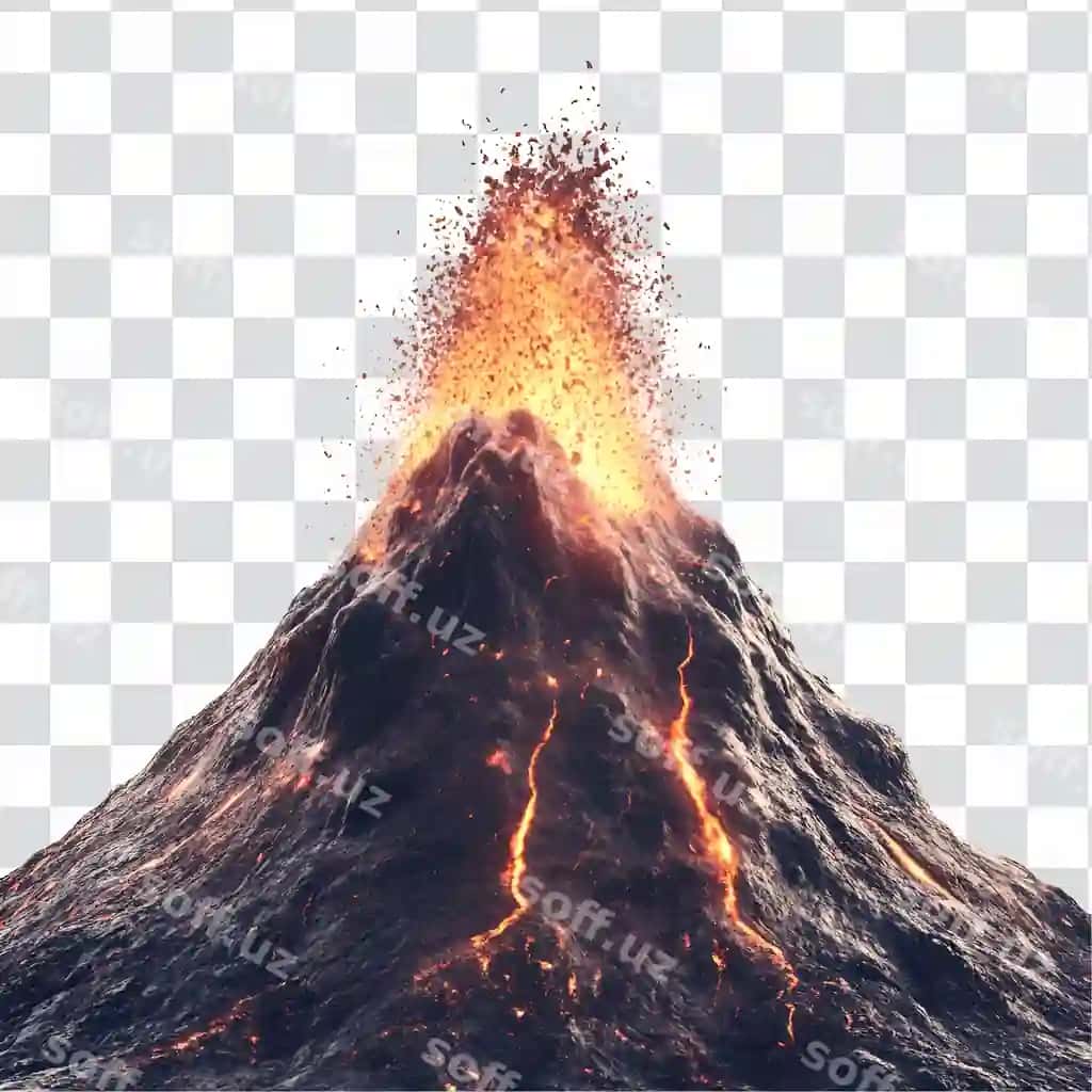 Chiqarayotgan vulkan va ajraltirilgan lava | Erupting volcano with lava isolated