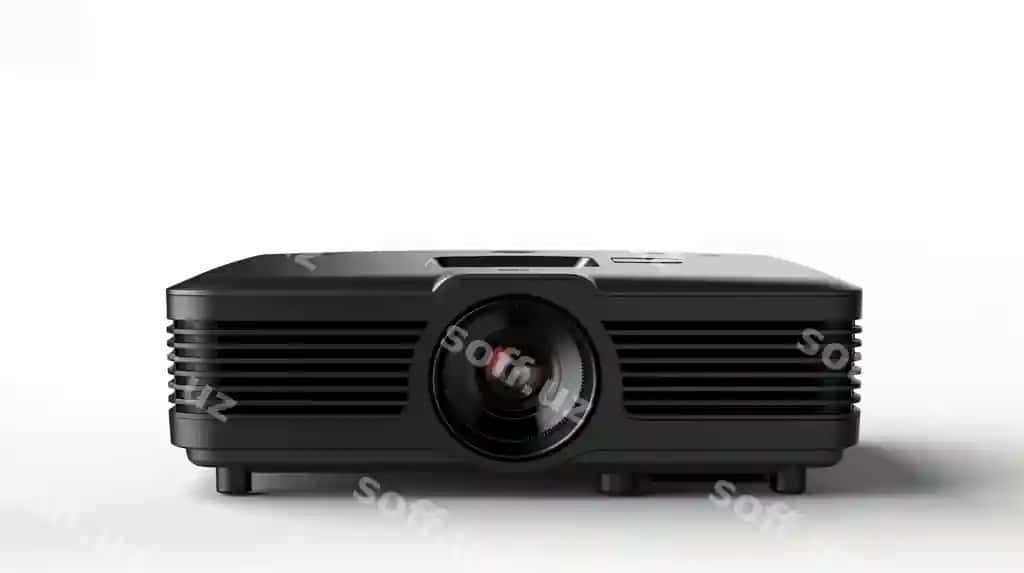 Qora multimedia proektor ajraltirilgan oq fonda | Black multimedia projector isolated white bac