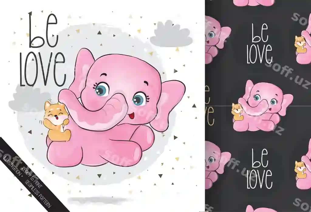 Mazali hayvon bolasi fil hayoti kichik it bilan seamsiz uchishda | Cute animal baby elephant happy flying with little dog seamless