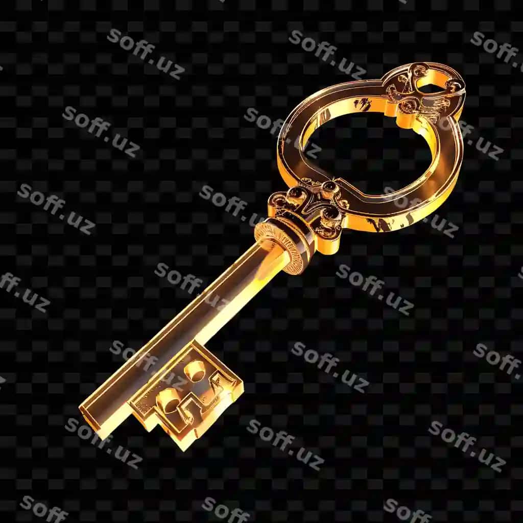 Kalit 3d ikon soyuq shisha bilan tayyorlangan chiroyli dizayn cho'zilish png | Key 3d icon with ornate design made with frosted glass glowi png