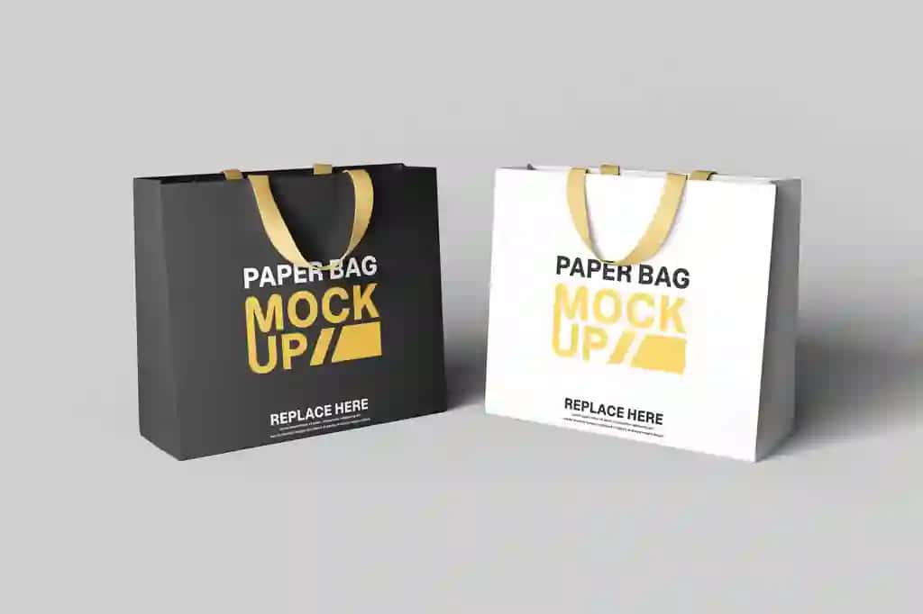 Haqiqiy qog'oz sumka maketi brending chakana savdosi | Realistic paper bag mockup branding retail