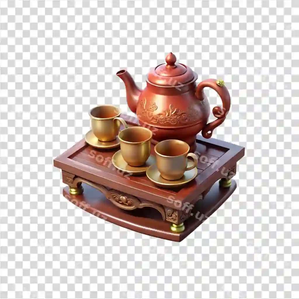 Elegant choylar komplekti g'amrang yog'ochli tovar | Elegant tea set ornate wooden tray