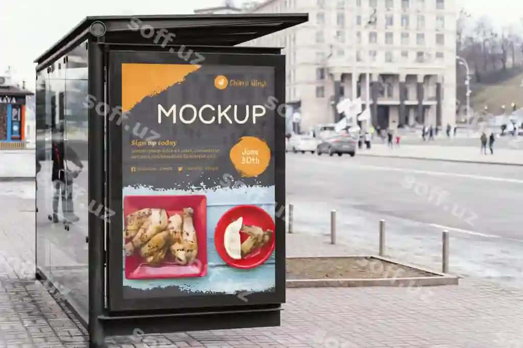 Shahar ovqat reklama doosi namunasi | City food billboard mock up