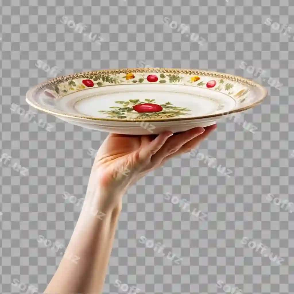 Qol tutgan likop shaffof orqa fon | Hand holding platter transparent background