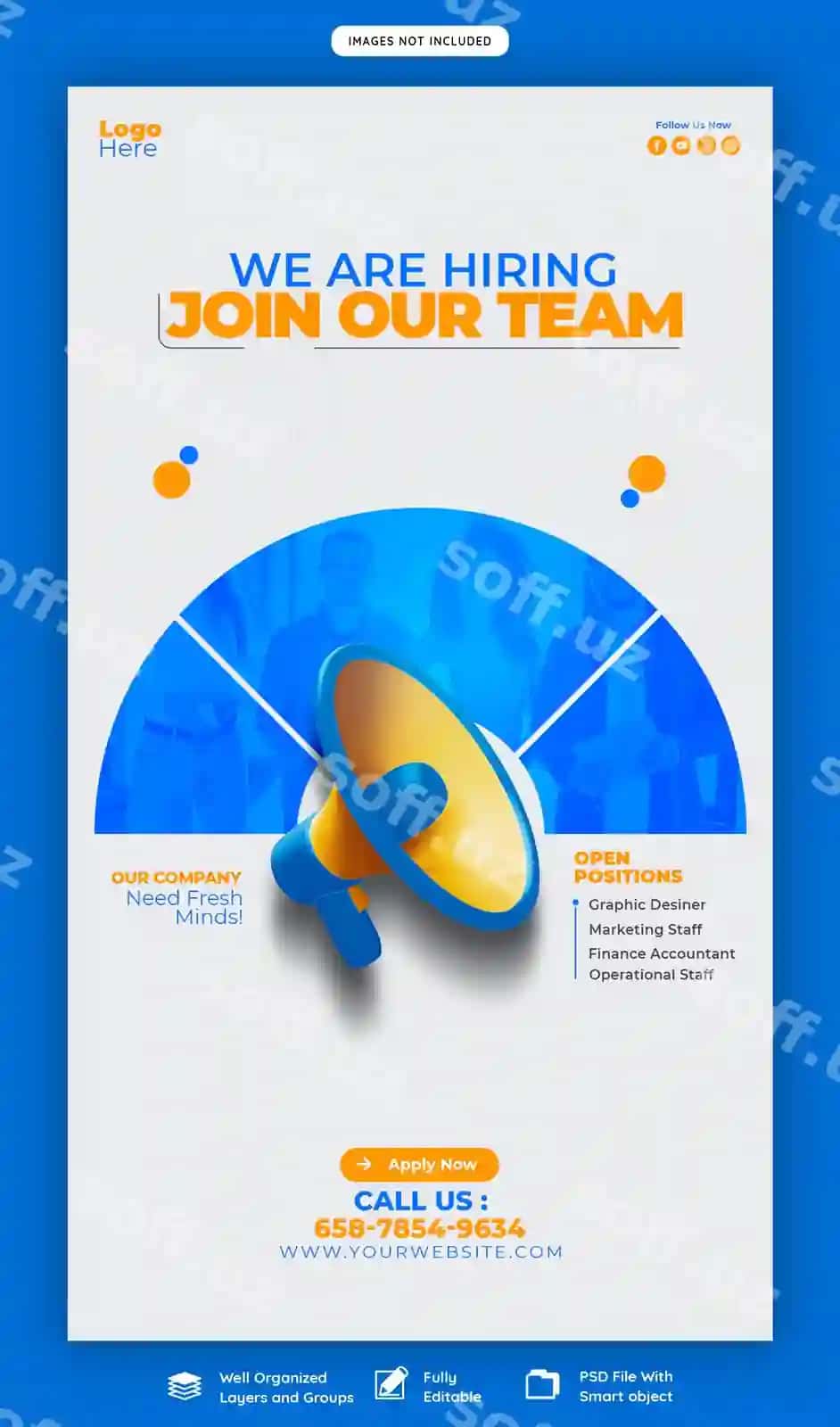 Biz ishga kirimiz bo'sh ish o'rni uchun facebook instagram hikoya post shabloni | We are hiring job vacancy facebook instagram story post template