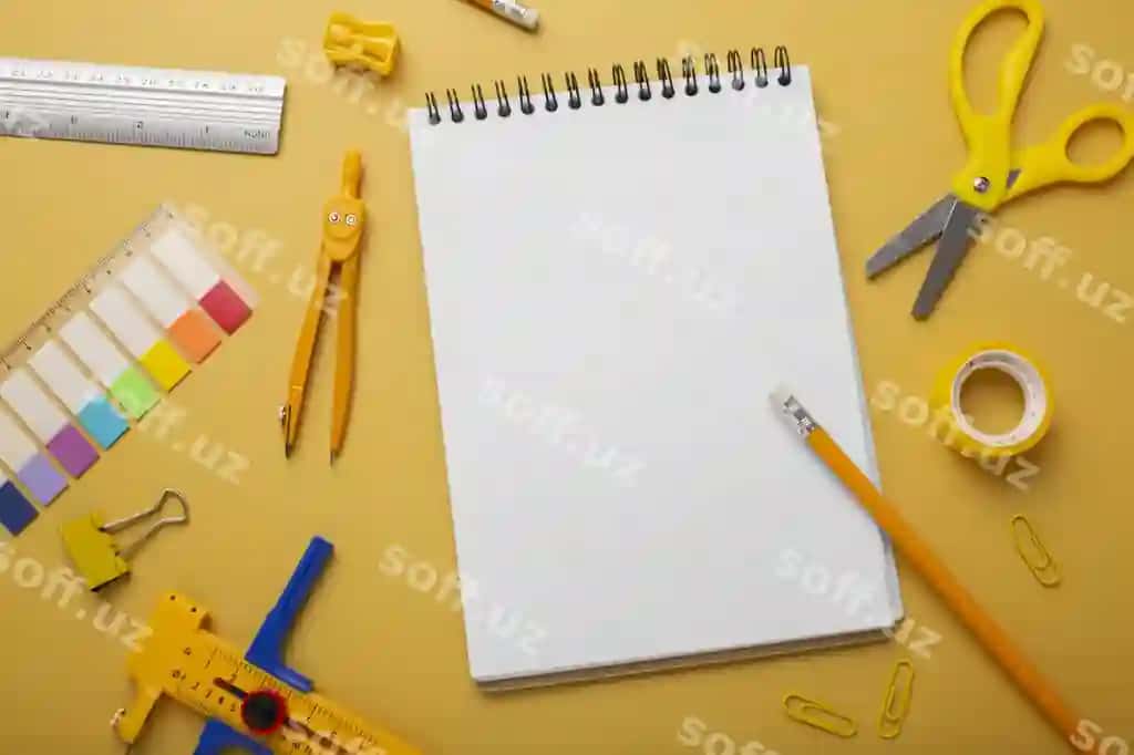 Kolaj maktab buyumlari mockup dizayni | Collage school items mockup design