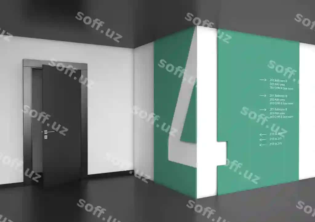 To'rtinchi qavat yo'nalish belgisi devor mockup | Fourth floor directional sign wall mockup