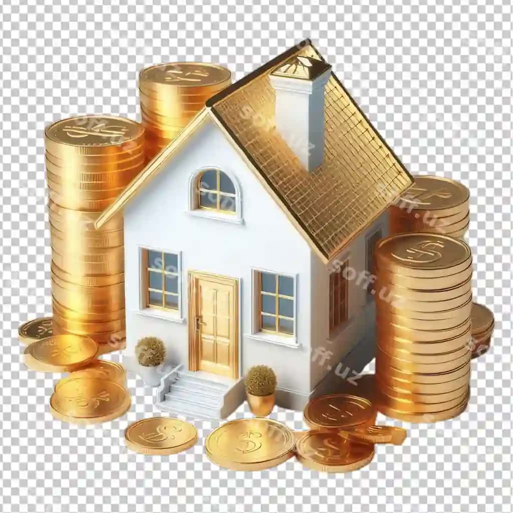 Uy miniatyura stek tangalar ajraltirilgan shaffof orqa fonda png | House miniature stack coins isolated transparent background png