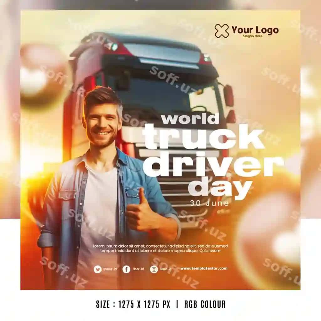 Dunyo yuk haydovchilari kuni plakat banner flyer shablonlari | World truck driver day poster banner flyertemplates