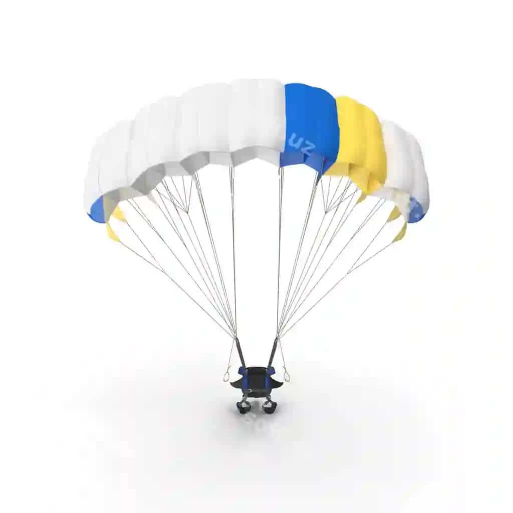 Parashyut skydiver bilan isolatsiya qilingan oq fondaan | Parachute with skydiver isolated white background