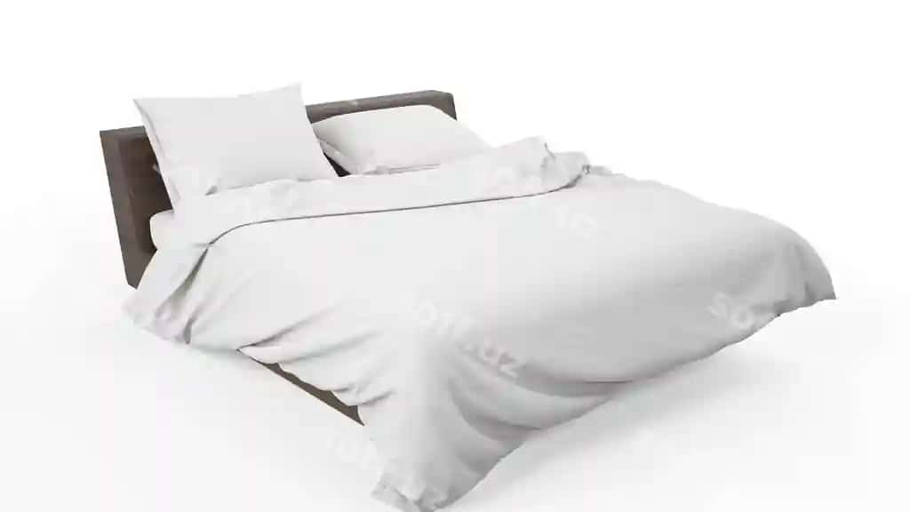 Ikki kishilik yotoq oq rangli yotoq uchun mo'ljallangan ajraltirilgan | Double bed with white bedding isolated