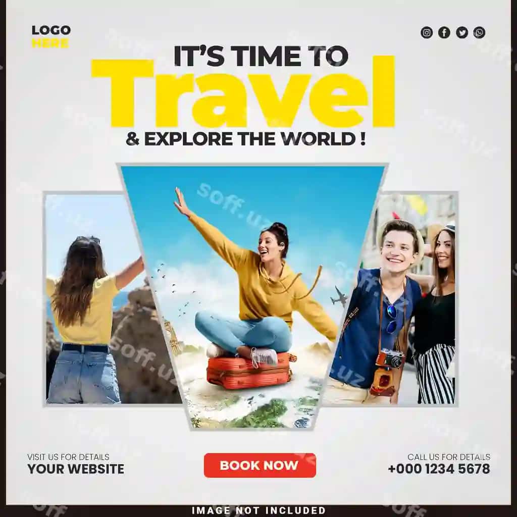 Sayohat turlari uchun ijtimoiy media posti, Instagram posti va veb banner shabloni | Travel tour social media post instagram post web banner template